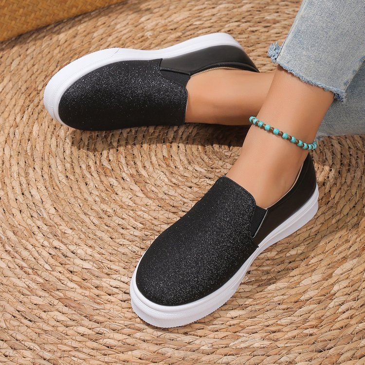 Round Toe Flat Shoes With Sequined Loafers