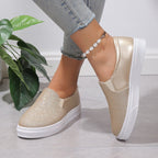 Round Toe Flat Shoes With Sequined Loafers