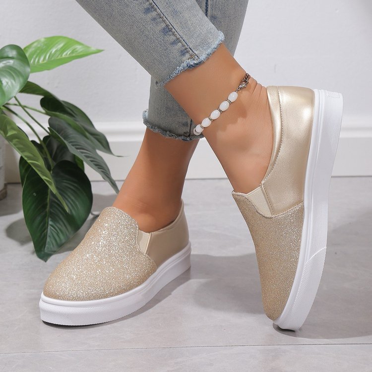 Round Toe Flat Shoes With Sequined Loafers