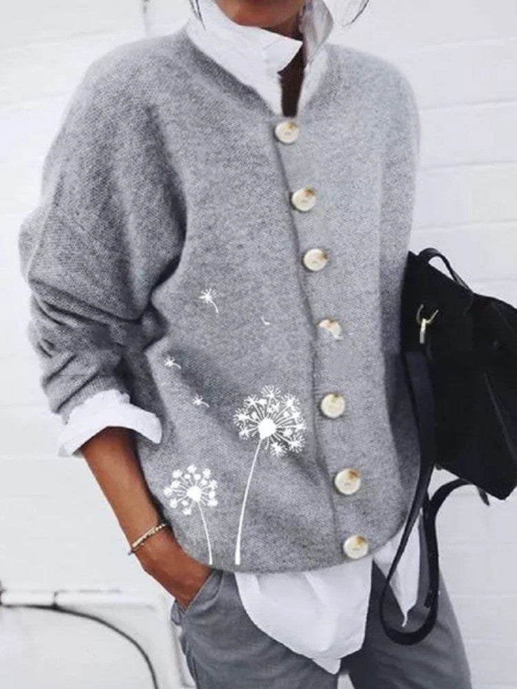 Cardigan Top Cashmere Wool Printing Long Sleeved Sweater