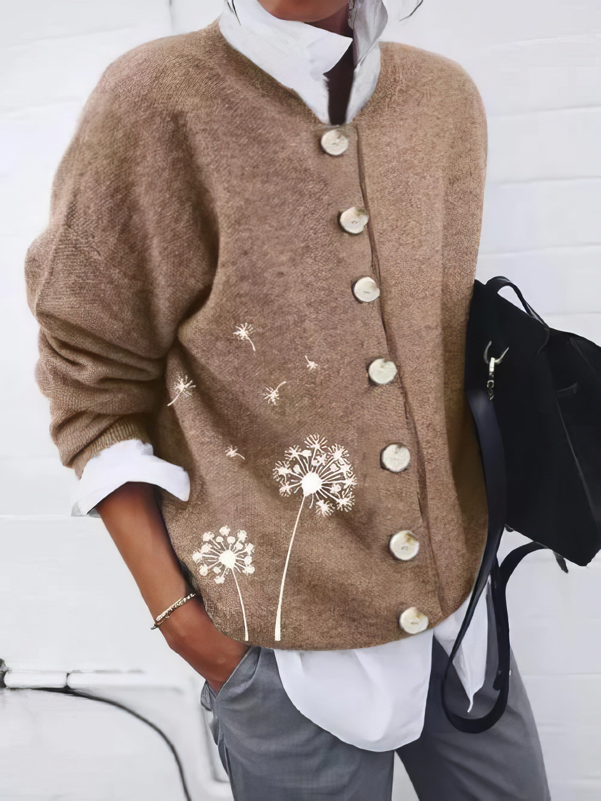 Cardigan Top Cashmere Wool Printing Long Sleeved Sweater