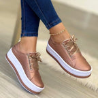 Shoes - Flats Sneakers Women Ribbon Lace-up Platform