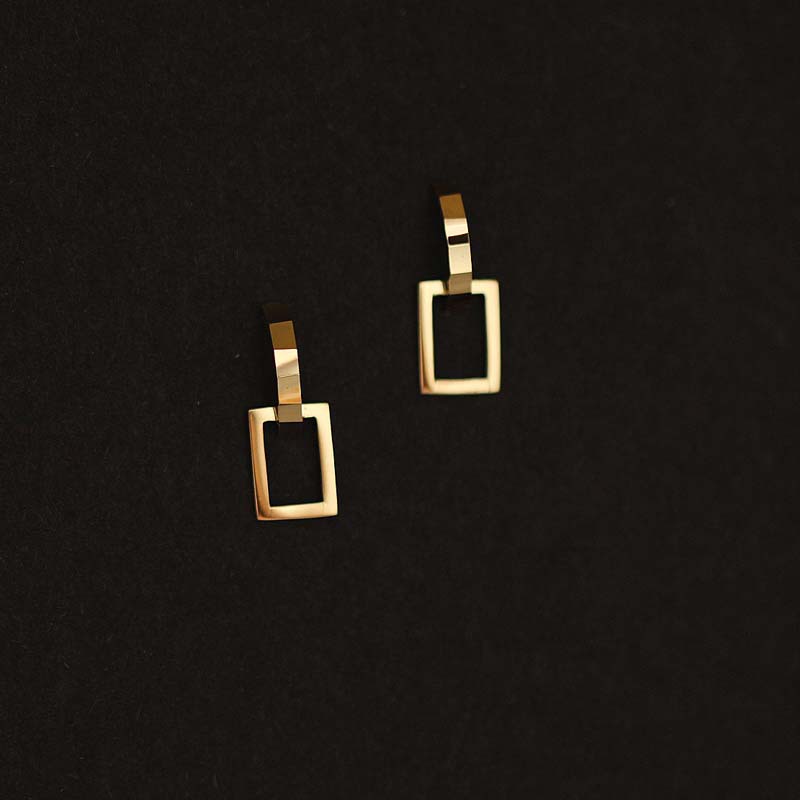 Semicircle Rectangular Frame Pure 9k Gold Stud Earrings