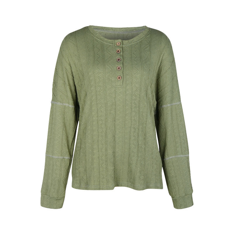 Green Button Jacquard Sweater