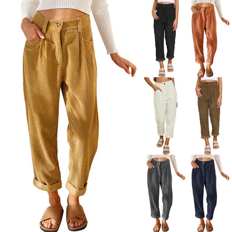 Baggy Corduroy Straight Pants Oversized Elegant