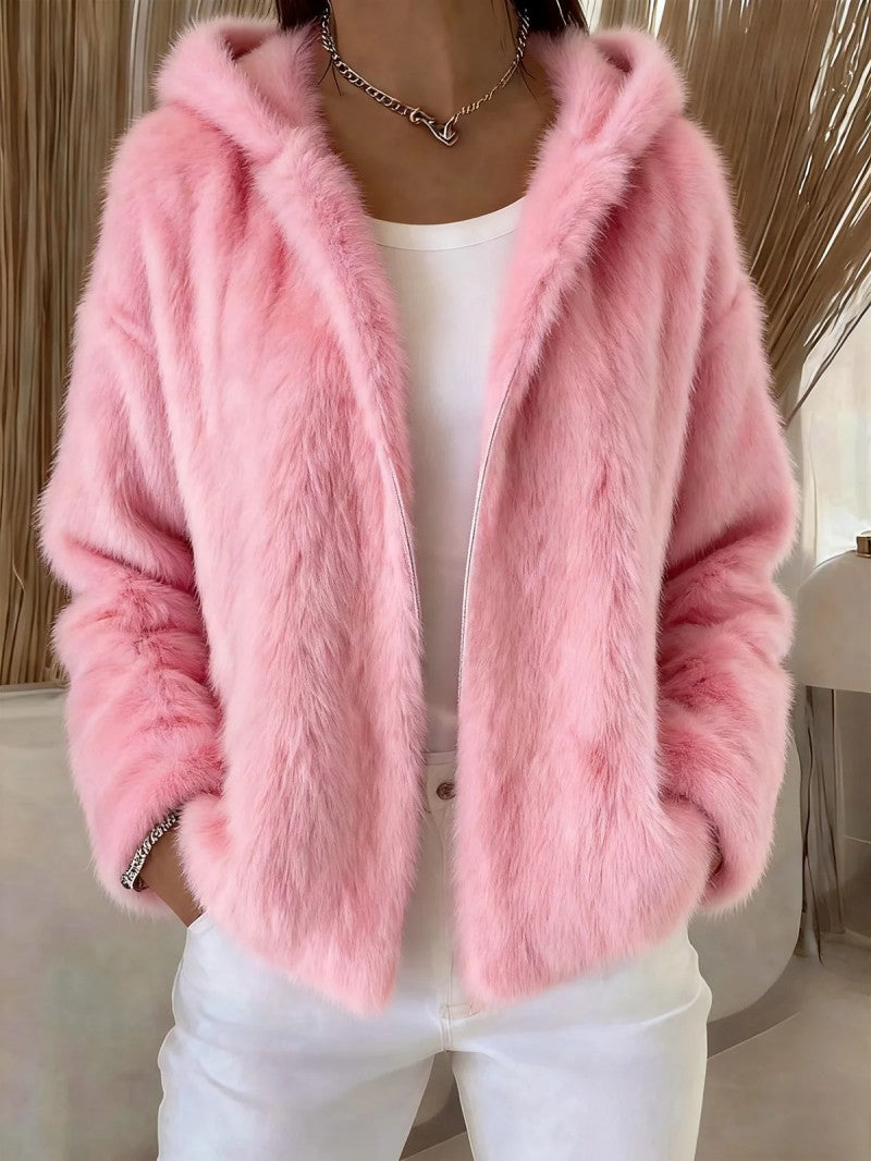 Fall Winter Hooded Casual Zip Coat