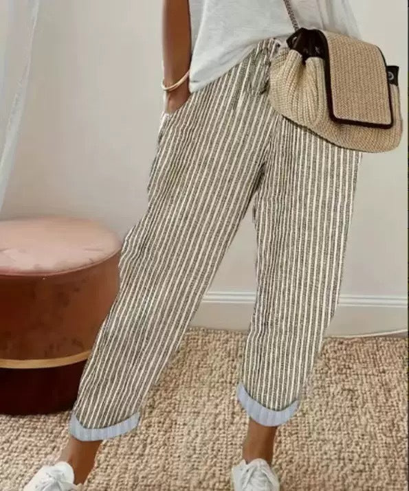Summer Stripes Casual Pants Loose Elastic Waist