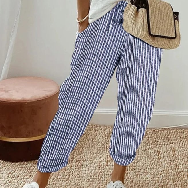 Summer Stripes Casual Pants Loose Elastic Waist