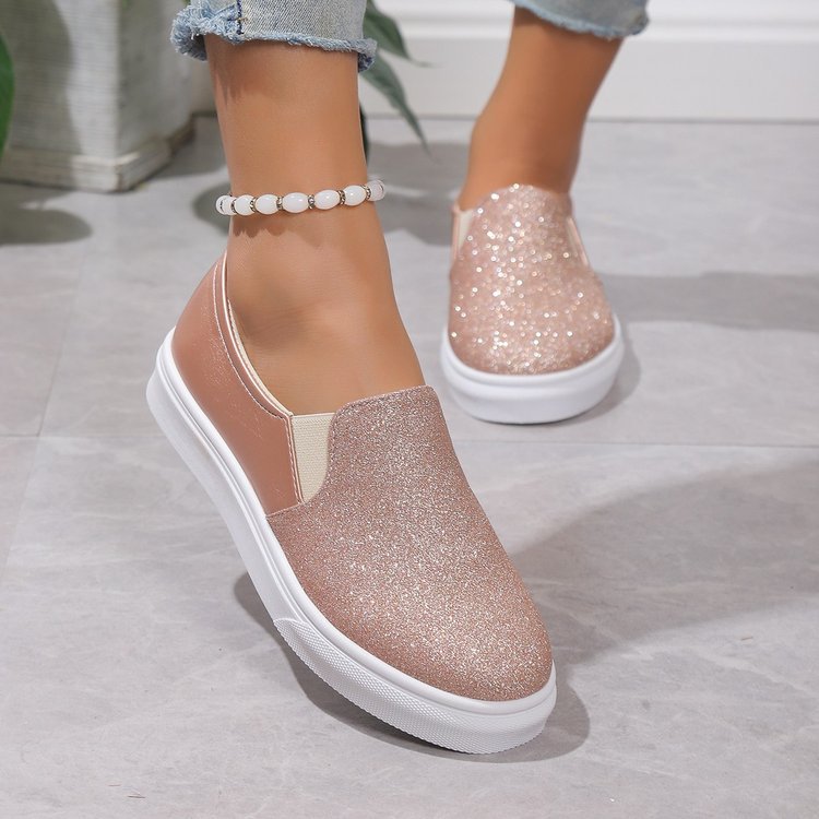 Round Toe Flat Shoes With Sequined Loafers