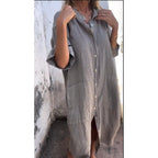 Loose Casual Half Sleeve Cotton Linen Shirt Dress