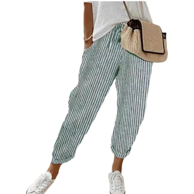 Summer Stripes Casual Pants Loose Elastic Waist