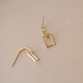 Semicircle Rectangular Frame Pure 9k Gold Stud Earrings