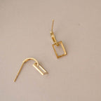Semicircle Rectangular Frame Pure 9k Gold Stud Earrings