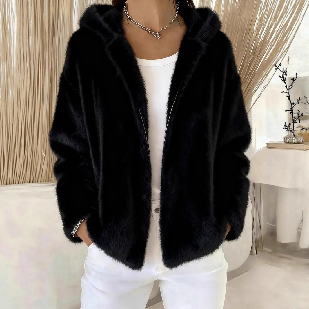 Fall Winter Hooded Casual Zip Coat