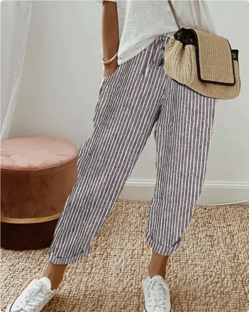 Summer Stripes Casual Pants Loose Elastic Waist