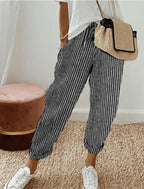 Summer Stripes Casual Pants Loose Elastic Waist