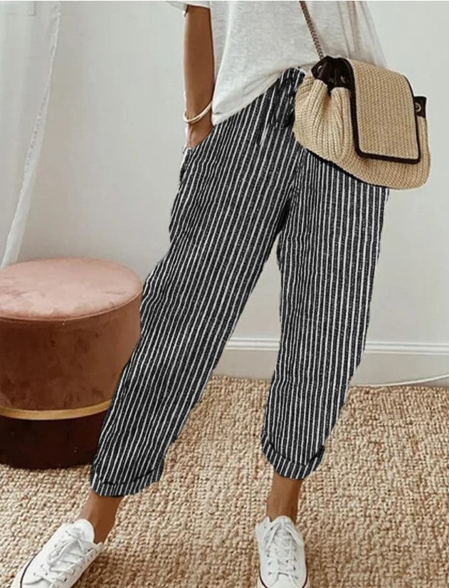 Summer Stripes Casual Pants Loose Elastic Waist