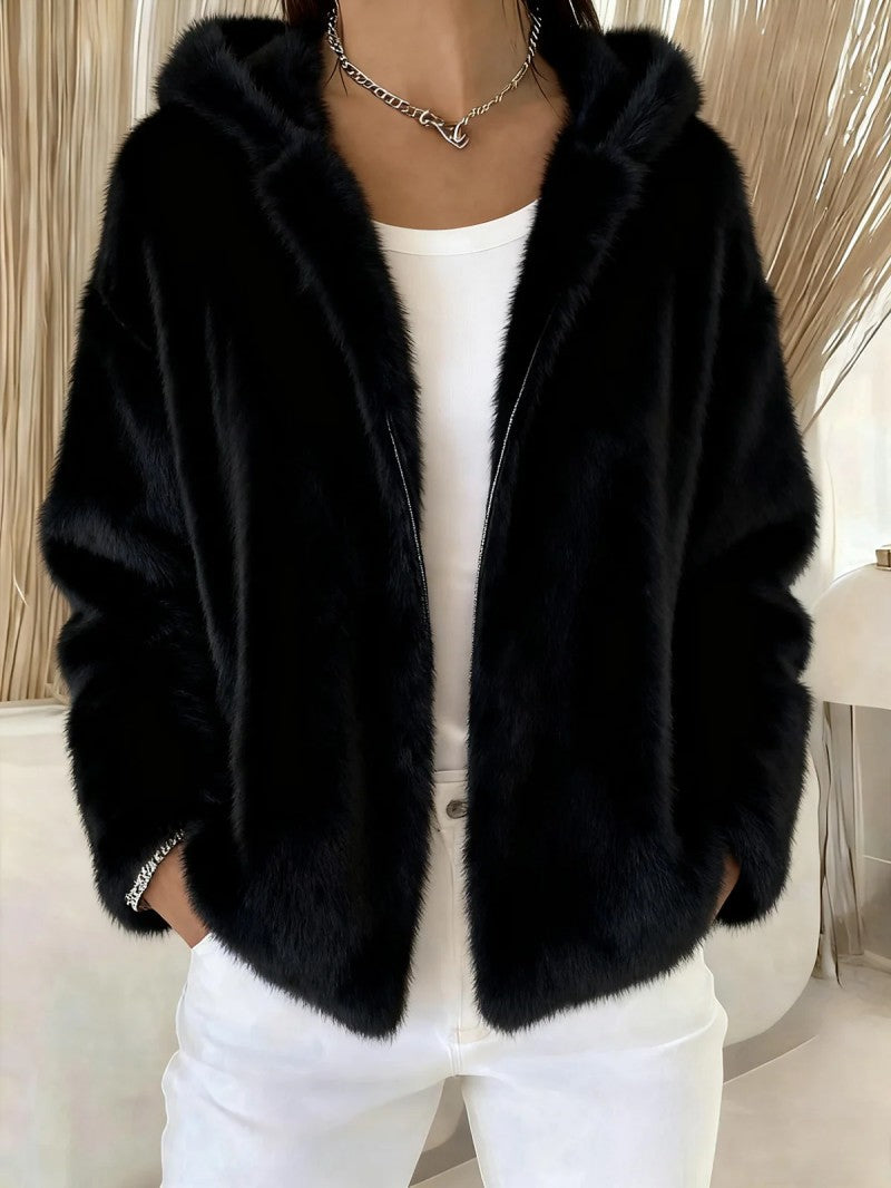 Fall Winter Hooded Casual Zip Coat