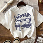 Sorry Cat Print Cotton T-shirt