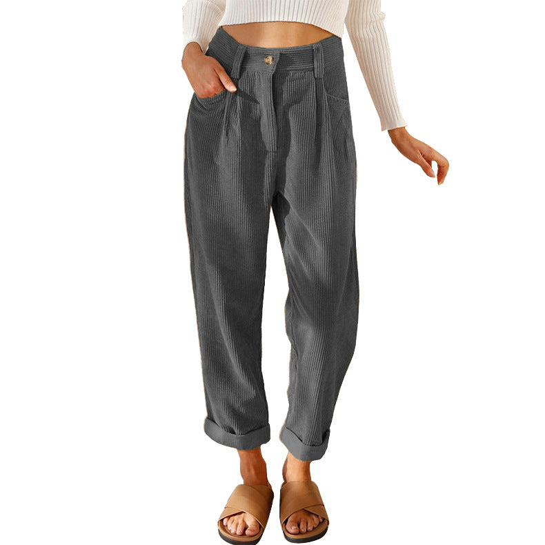 Baggy Corduroy Straight Pants Oversized Elegant