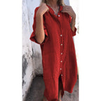 Loose Casual Half Sleeve Cotton Linen Shirt Dress