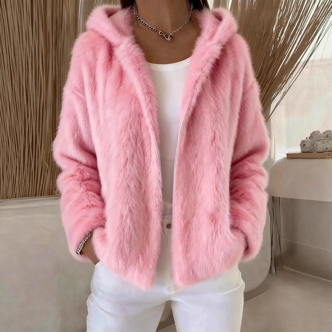 Fall Winter Hooded Casual Zip Coat