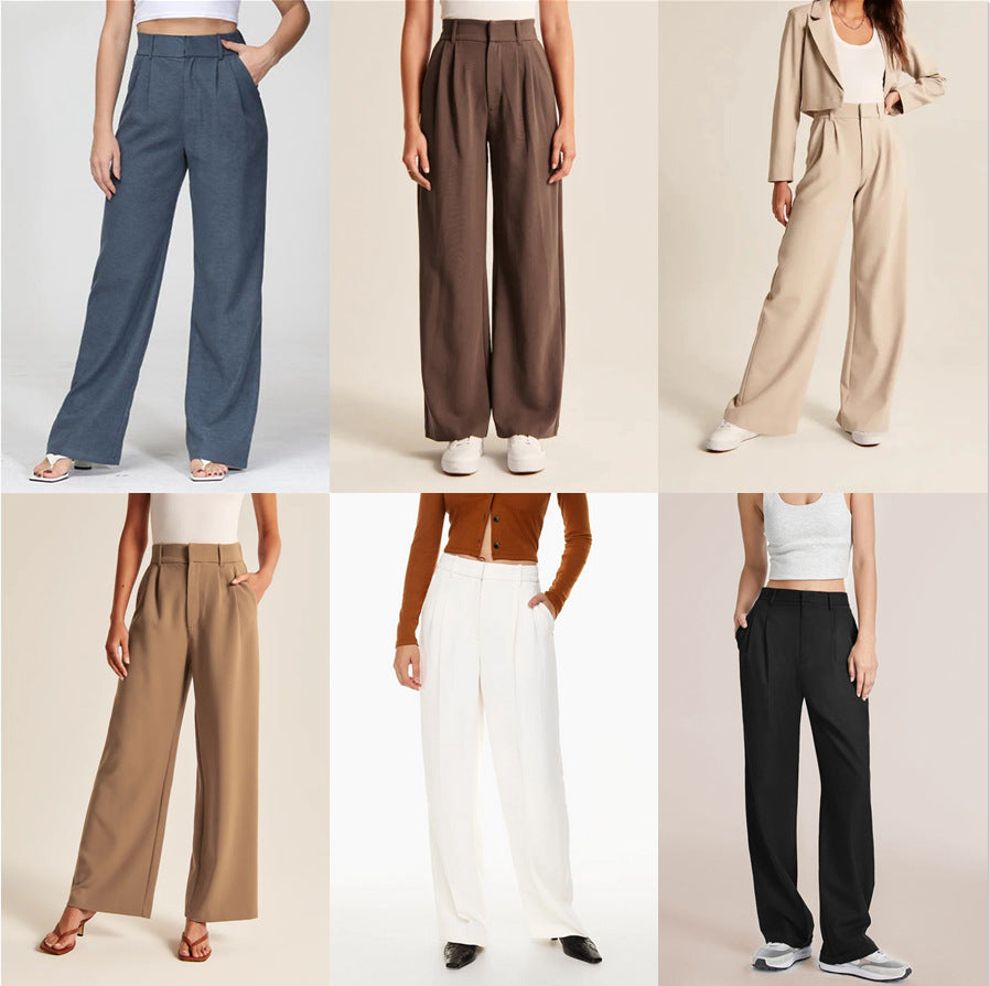 High Waist Straight Pants Trousers with pockets