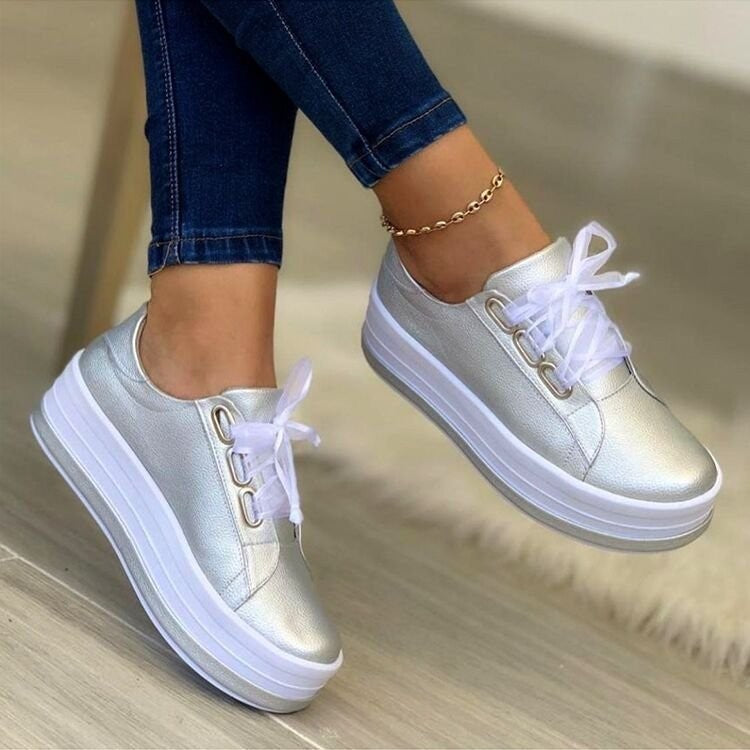 Shoes - Flats Sneakers Women Ribbon Lace-up Platform