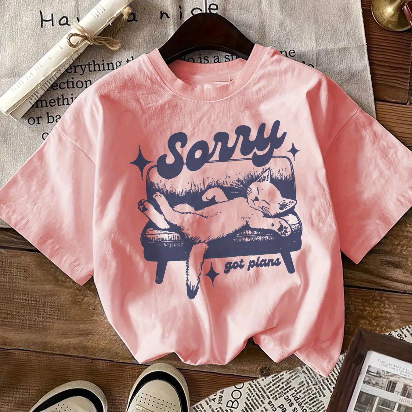 Sorry Cat Print Cotton T-shirt