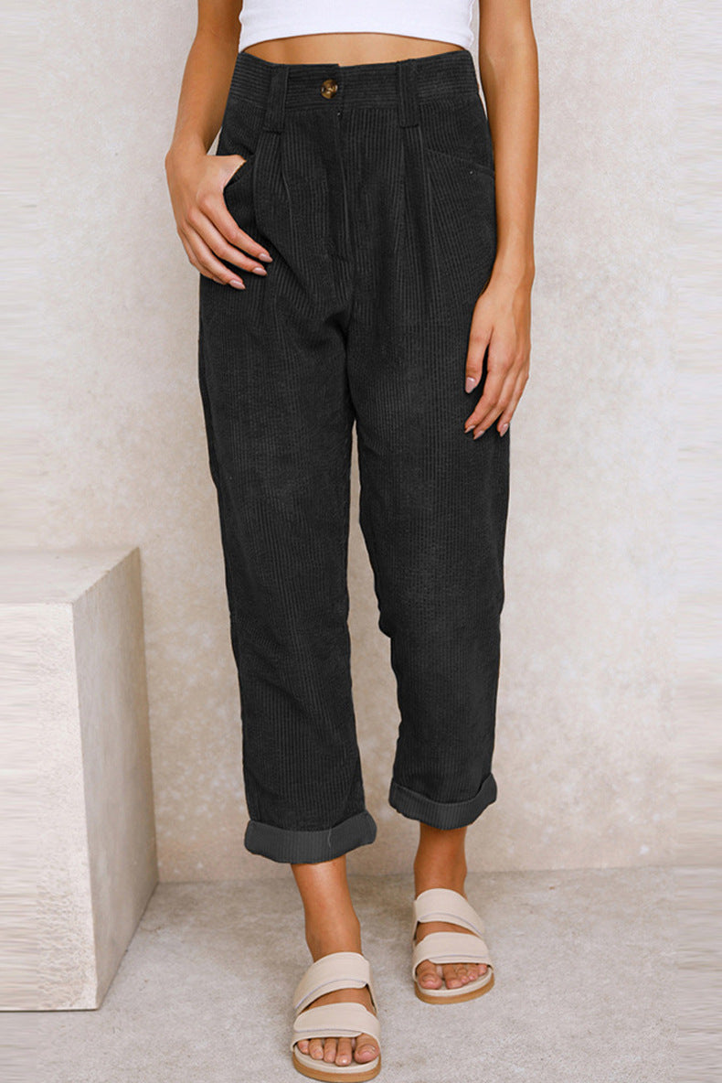 Baggy Corduroy Straight Pants Oversized Elegant