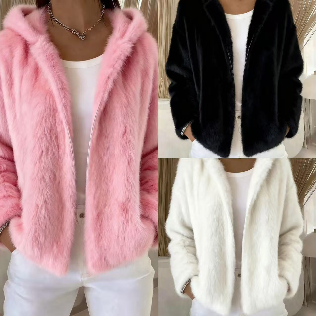 Fall Winter Hooded Casual Zip Coat