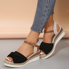 Thick-soled Bow Sandals Summer Casual Linen Buckle