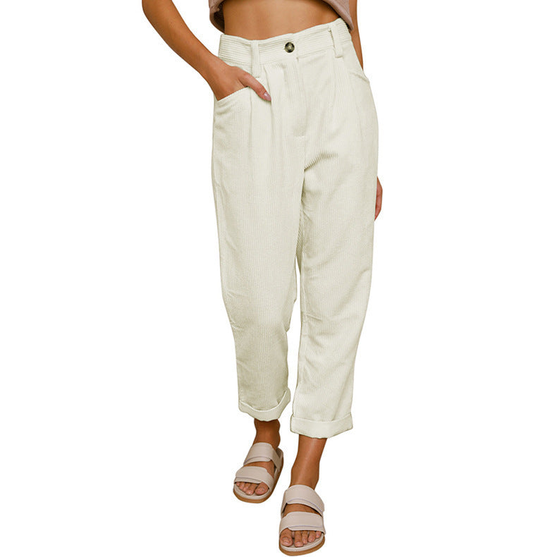 Baggy Corduroy Straight Pants Oversized Elegant