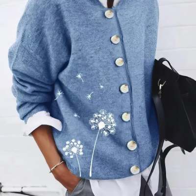 Cardigan Top Cashmere Wool Printing Long Sleeved Sweater