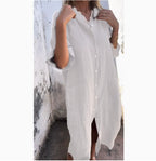 Loose Casual Half Sleeve Cotton Linen Shirt Dress