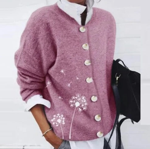 Cardigan Top Cashmere Wool Printing Long Sleeved Sweater