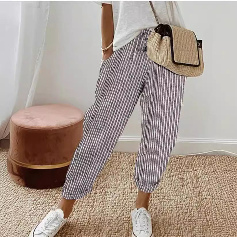 Summer Stripes Casual Pants Loose Elastic Waist