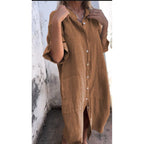 Loose Casual Half Sleeve Cotton Linen Shirt Dress