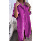 Loose Casual Half Sleeve Cotton Linen Shirt Dress