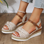 Thick-soled Bow Sandals Summer Casual Linen Buckle