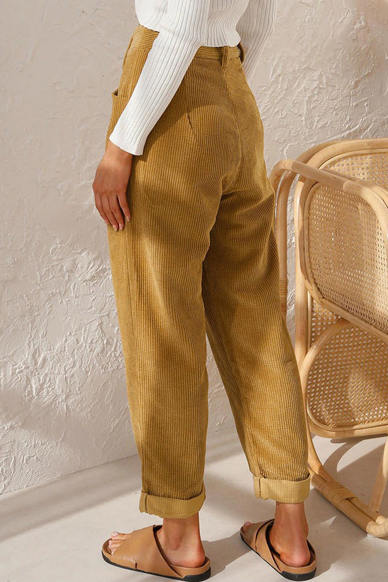 Baggy Corduroy Straight Pants Oversized Elegant
