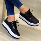 Shoes - Flats Sneakers Women Ribbon Lace-up Platform