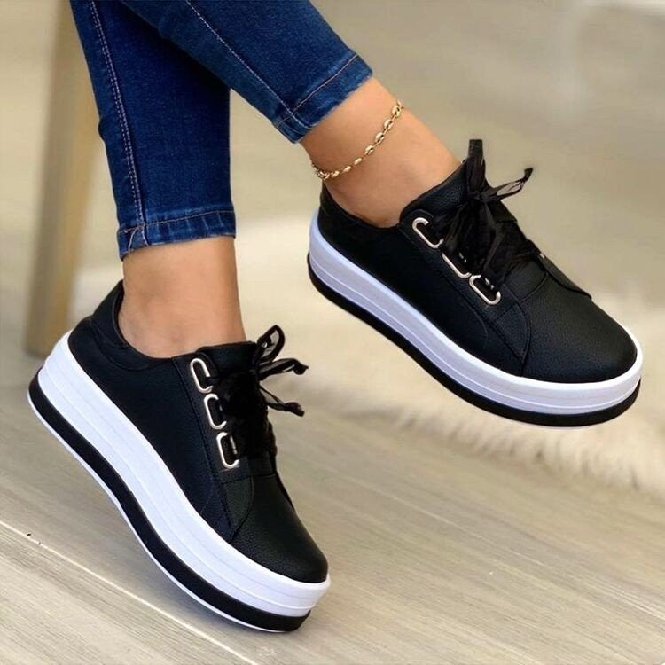 Shoes - Flats Sneakers Women Ribbon Lace-up Platform
