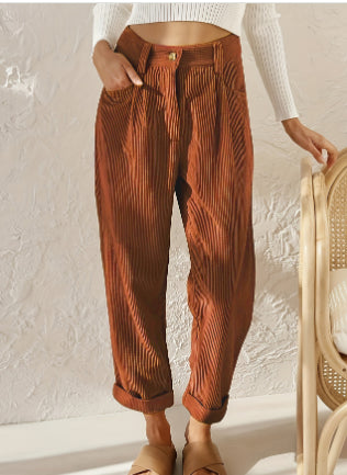 Baggy Corduroy Straight Pants Oversized Elegant
