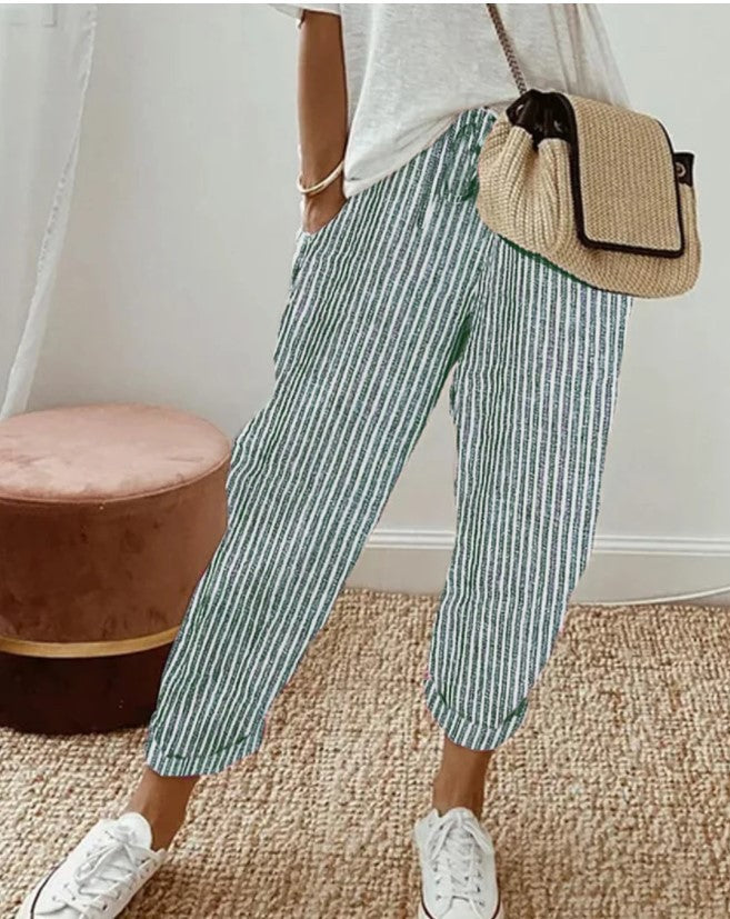Summer Stripes Casual Pants Loose Elastic Waist