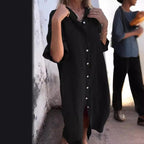 Loose Casual Half Sleeve Cotton Linen Shirt Dress