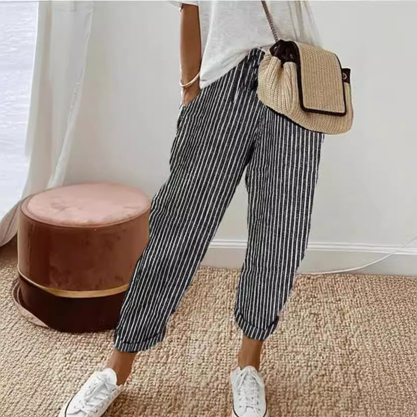 Summer Stripes Casual Pants Loose Elastic Waist