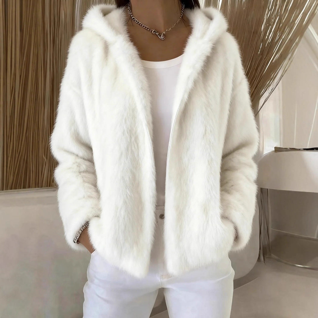 Fall Winter Hooded Casual Zip Coat