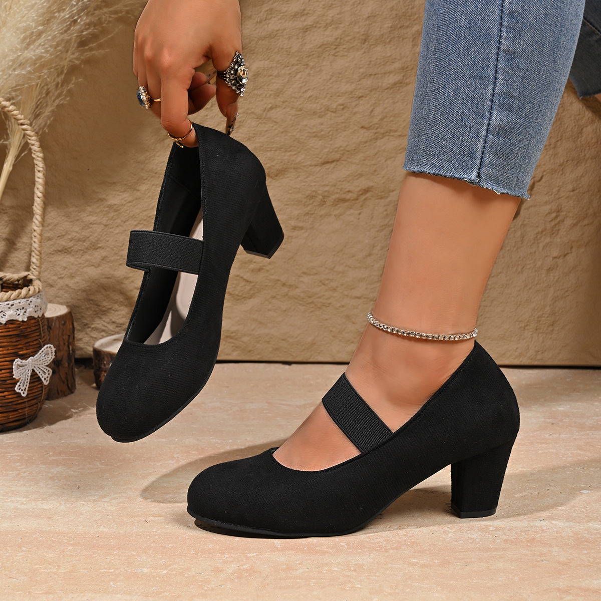 Arrival French-style Elegant Chunky-heel Large-size Pumps
