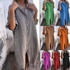 Loose Casual Half Sleeve Cotton Linen Shirt Dress